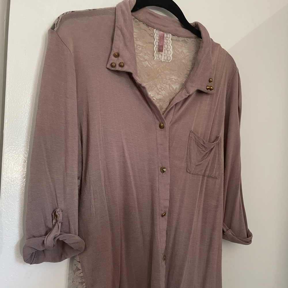 Lace Back Studded Button Up
